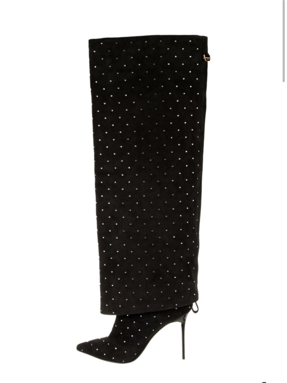 Balmain Black Crystal-Studded Pointed Stiletto Knee Boot